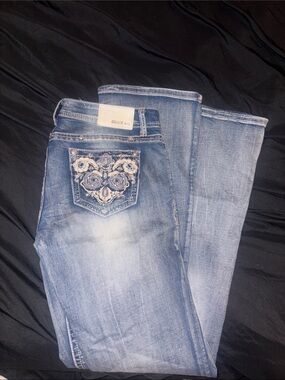 Grace in LA Light Blue Embroidered Boot Cut Jeans